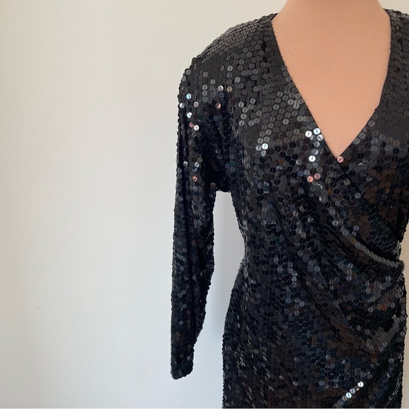 Swee Lo Vintage 1980s Long Sleeve Sequin Black V-Neck Cocktail Dress EUC Size 6 - Picture 5 of 8